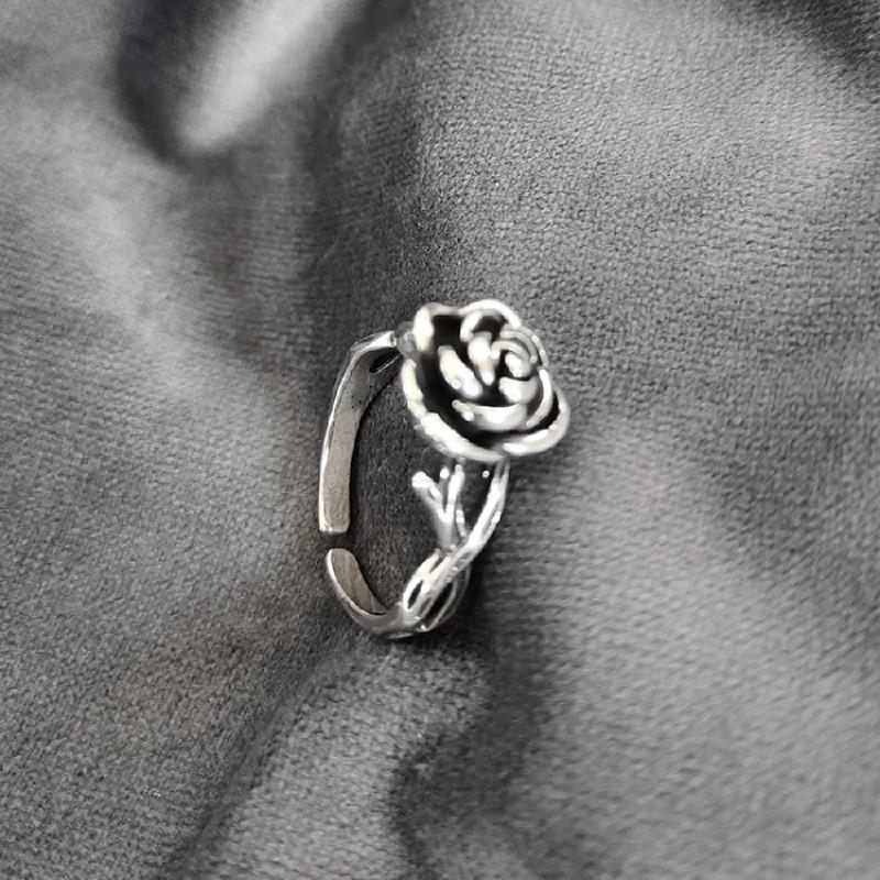 Adjustable Open Ring Women Men Vintage Rose Flower Design Minimalist Plated Finger