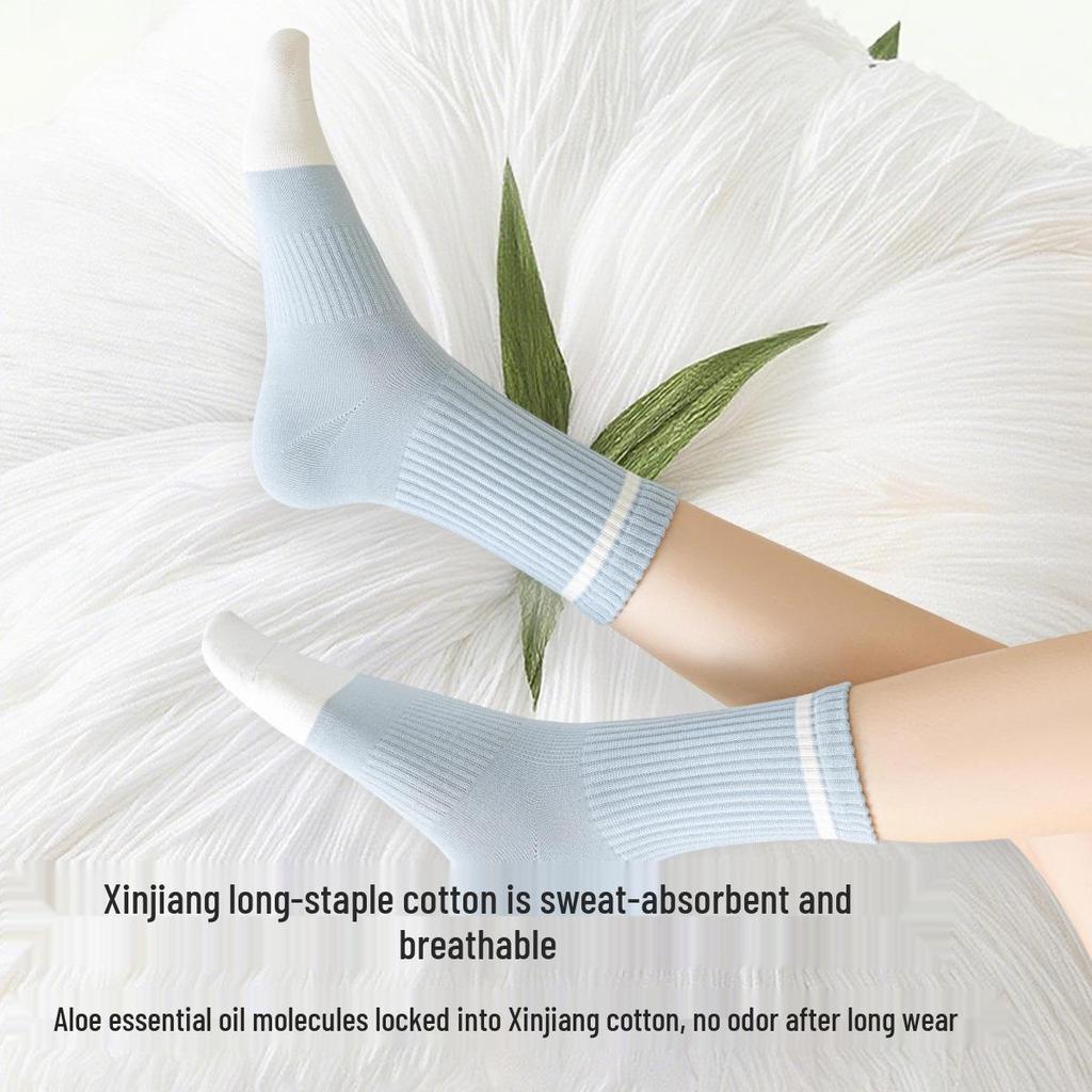 Women's Spring & Autumn Cotton Socks - Breathable, Sweat-Absorbent, Anti-Odor for Sports, Running, and Fitness