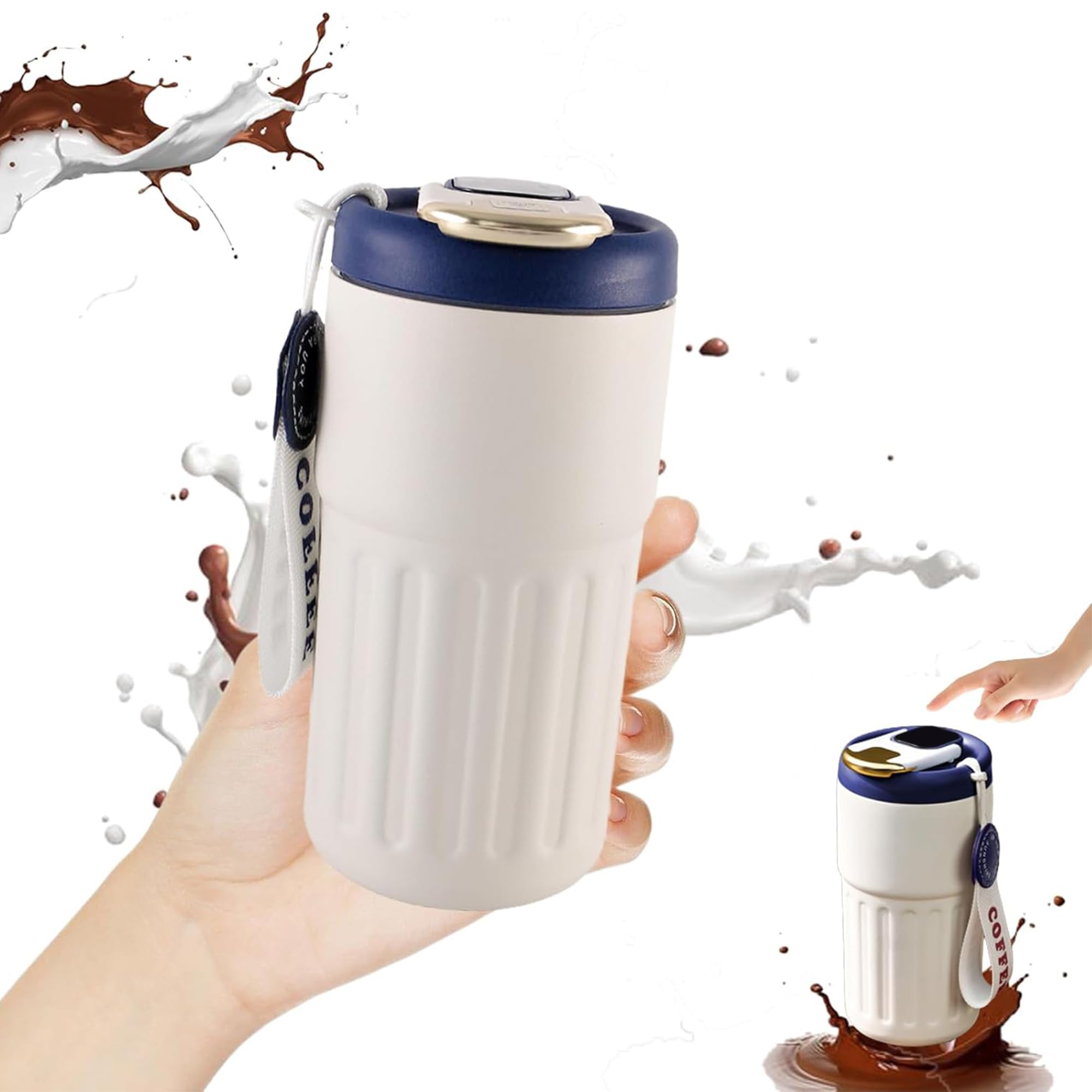 

DZANNC Coffee Large Capacity Water Vacuum Stainless Keeps Hot or with Tumbler Thermos, Bottle, Insulated, Steel, Portable, Cold, 450ml, Stylish, Lid,