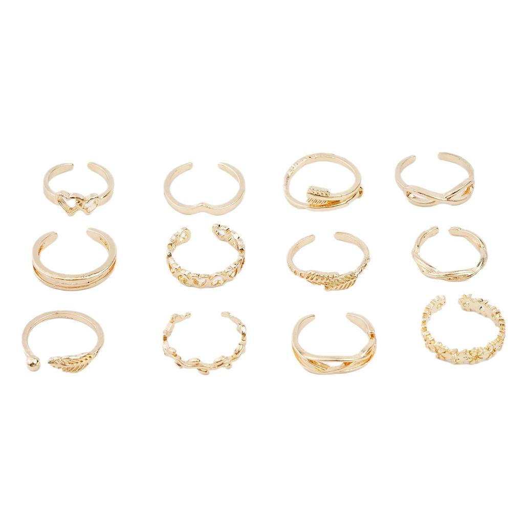 12Pcs/set Boho Toe Set Star Moon Adjustable Finger Rings J0H1