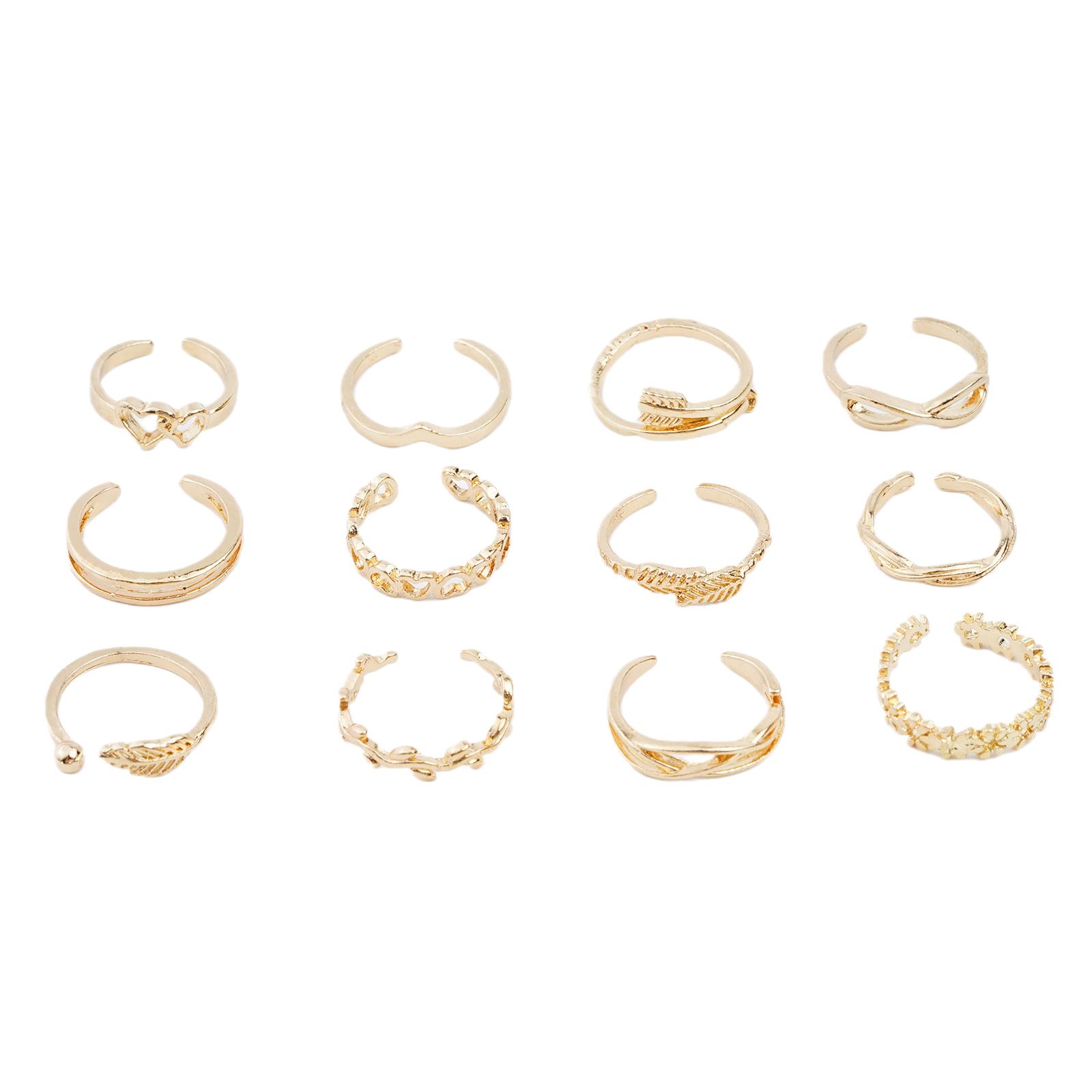 

Набор колец на пальцы ног в стиле бохо, 12 шт./набор, Звезда, Луна, Регулируемые кольца для пальцев J0H1 12pcs_gold