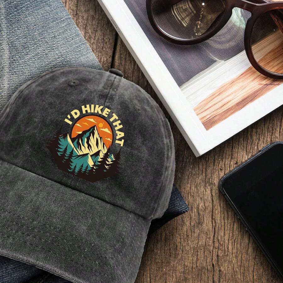 Id Hike That Retro Mountain Print Baseball Cap Cotton Adjustable Washed Hat For Adults