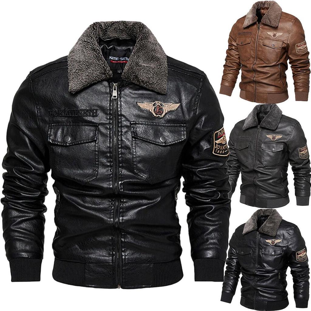 Cappotto invernale da uomo in pelle, giacca in velluto spesso con risvolto da locomotiva, cappotto in pelle PU da uomo