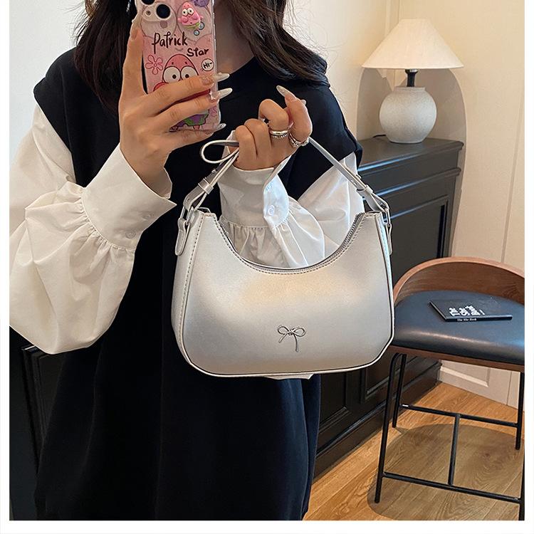 French Style Faux Leather Shoulder Bag for Women with Bow Knot Decoration Tote Handbag
