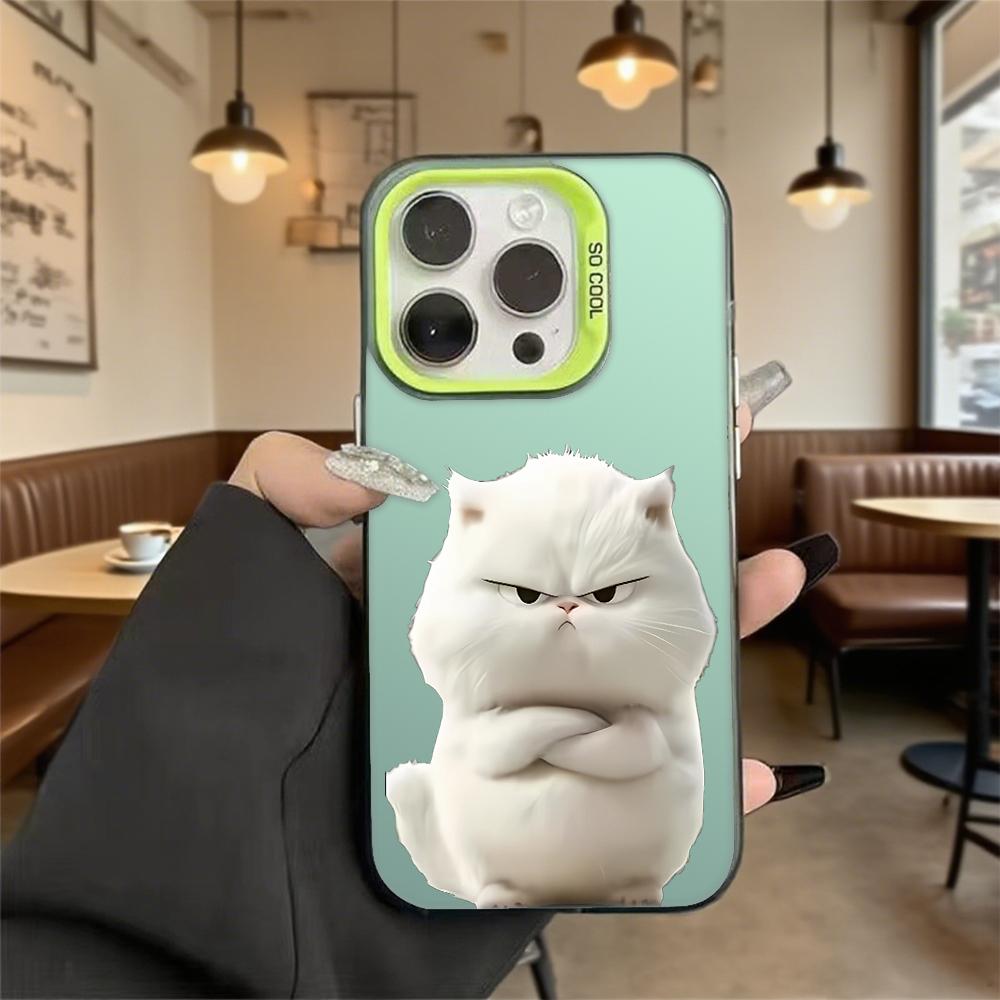 Angry White Cat Shockproof Phone Case for Iphone 16 15 14 13 12 11 Pro Max/Mini Anti-Scratch Premium Hard Cover