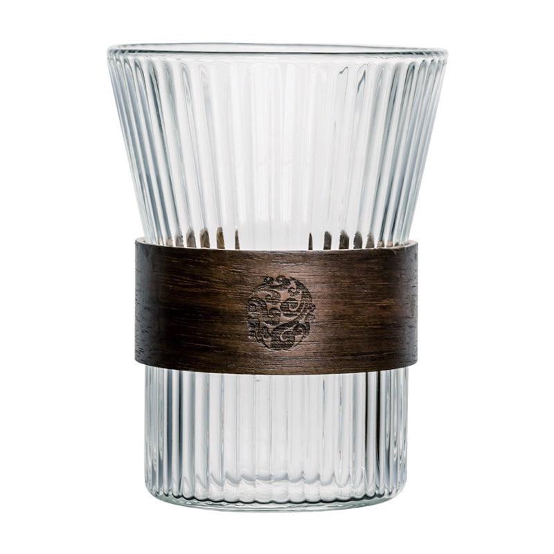 Chinese Style Insulated Glass Cup: Anti-Scald Vertical Stripe Tea, Water, Juice & Coffee Cup for Living Room Use