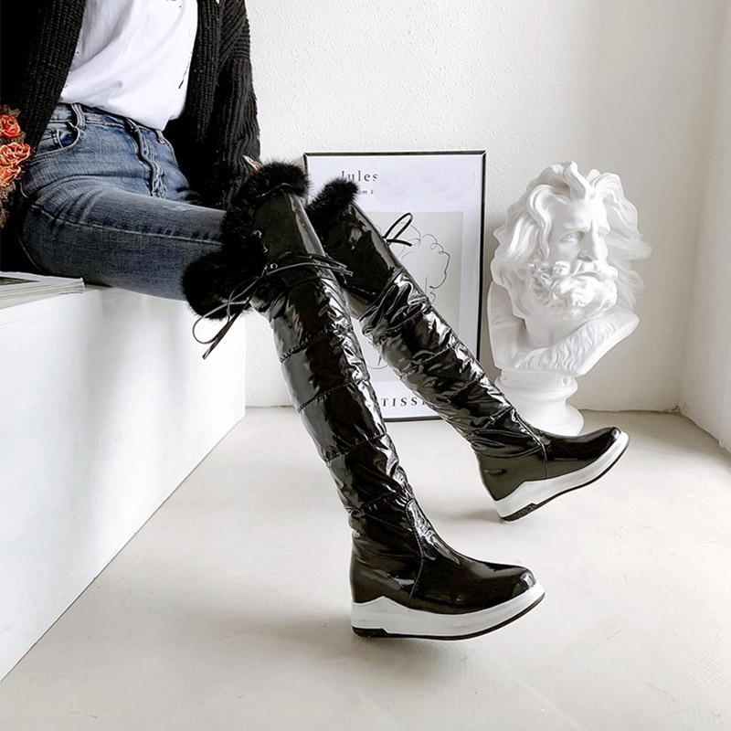 Cizme de zăpadă pentru femei iarnă cu talpă plată confortabile impermeabile tabel mărimi mari călduroase pluș cizme până la genunchi