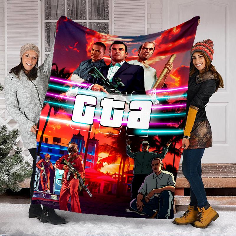 1ks deka s motivem GTA - Digitální potisk, Polyester, Útulná pro všechna roční období, Ideální pro venkovní použití a cestování