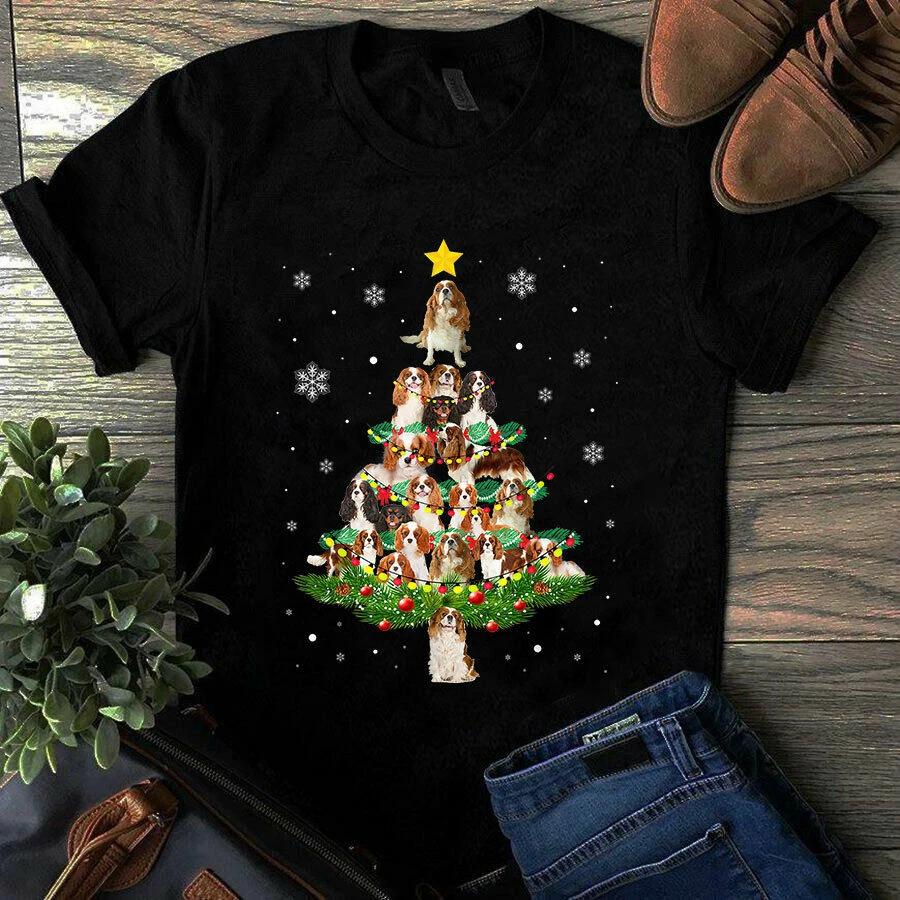 Cavalier King Charles Spaniel Christmas Tree Dog Xmas Light Gift Men s and Women s T-shirts S