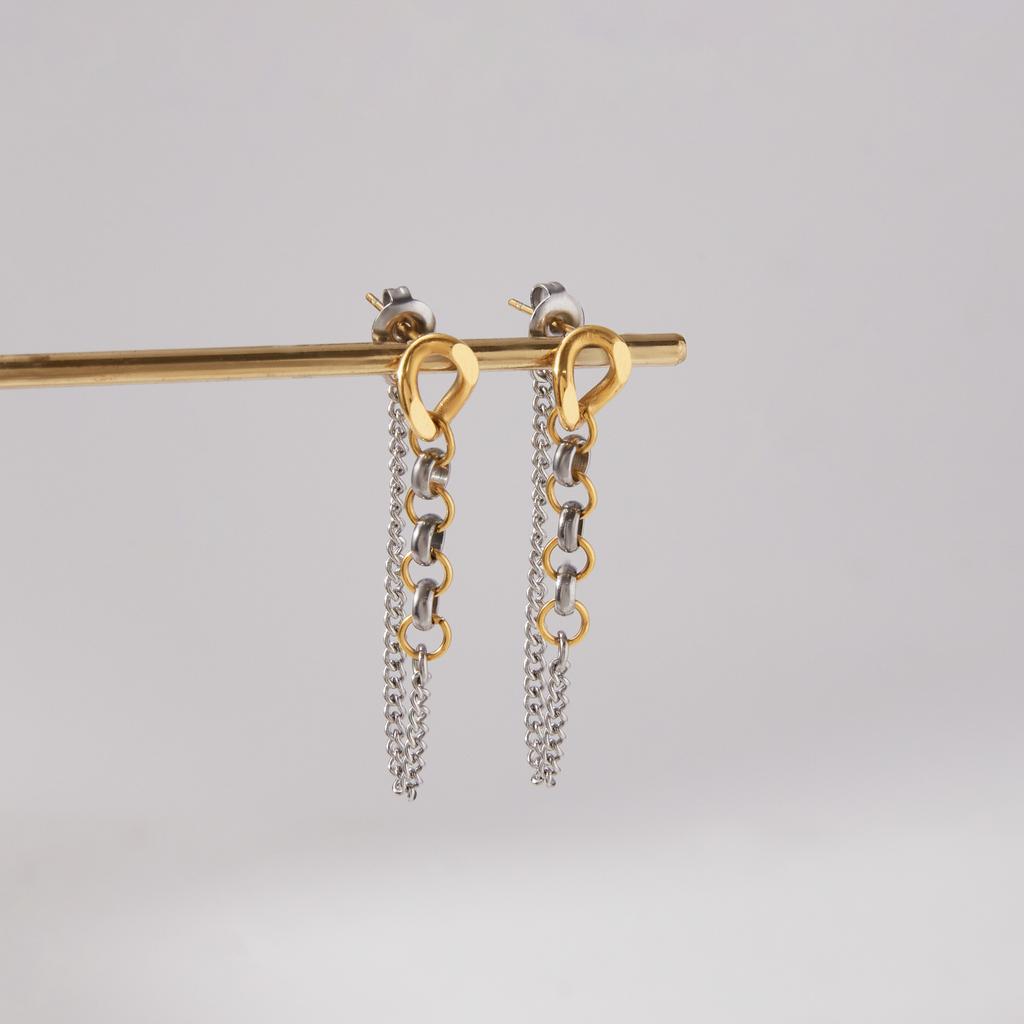 Yori Chain Tassel Tassel Long Chain Earrings 18K Golden PVD Plated Texture Metal Daily Waterproof Jewelry Accessories