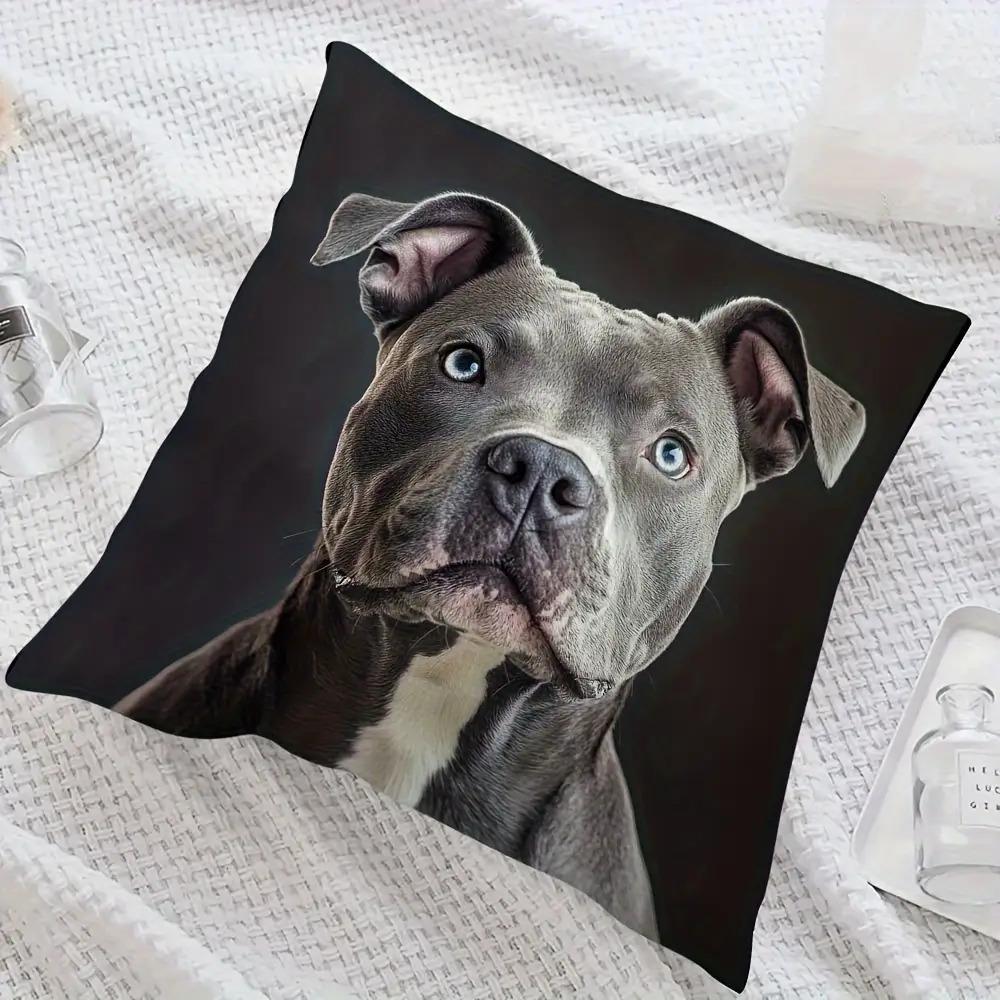1Pc Pit Bull Portrait Print Throw Pillow Cover,Suitable For Sofa,Bedroom,Living Room,A Stylish Gift For Animal Lovers