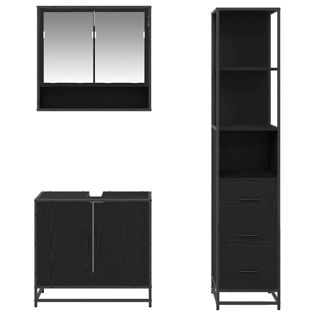 Bathroom Furniture Set 3 Pcs Black Oak Effect Wood Based Material
