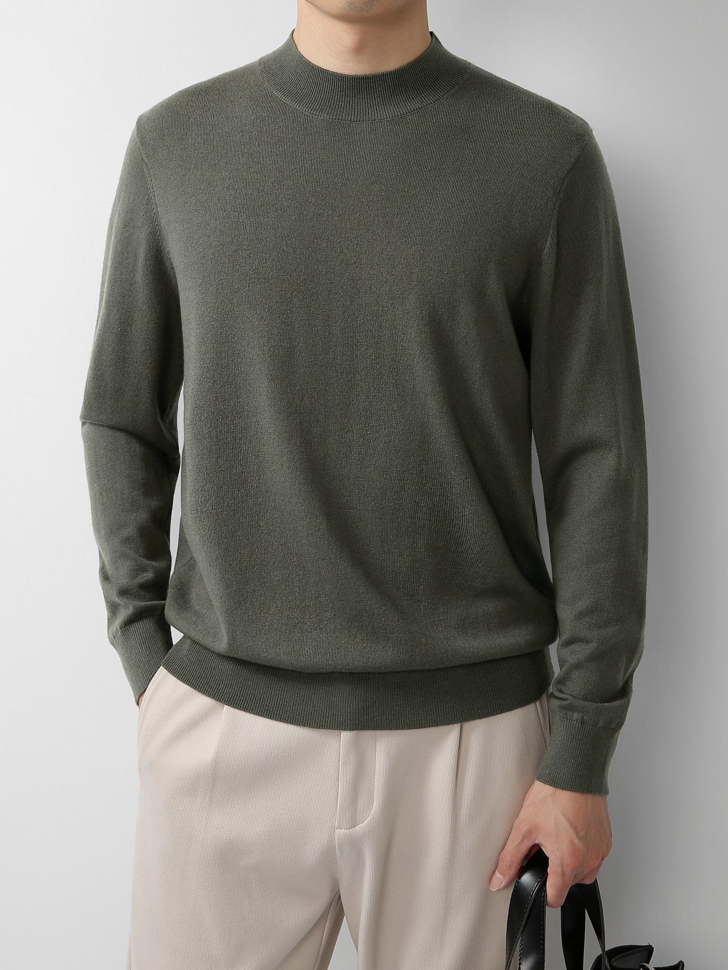 

Men s Mid-Neck Wool Sweater - Autumn/Winter Thin Knit, Solid Color, Mature Style 3XL