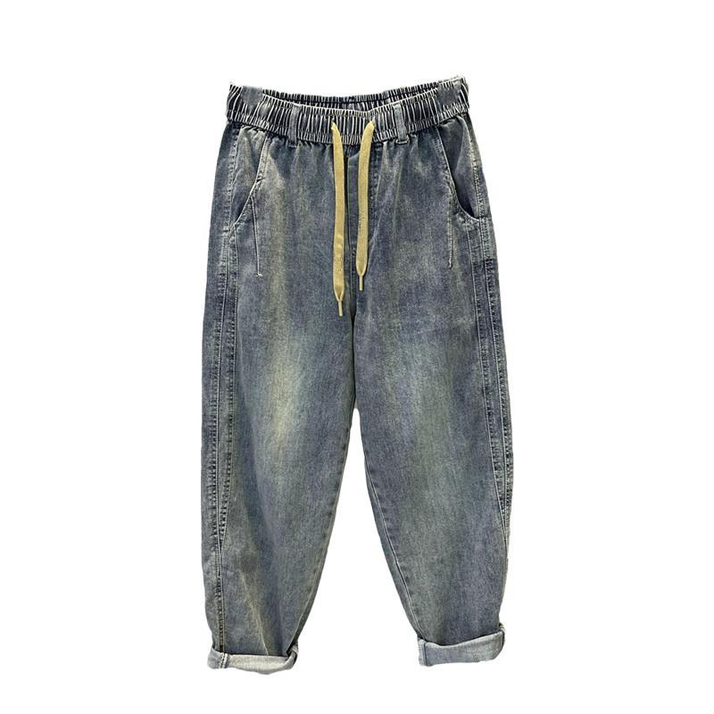 Vintage Men's Loose-fit Harem Jeans Youthful Summer Style Nine Point Hole Ripped Jeans Casual Scene Fashionable Trend