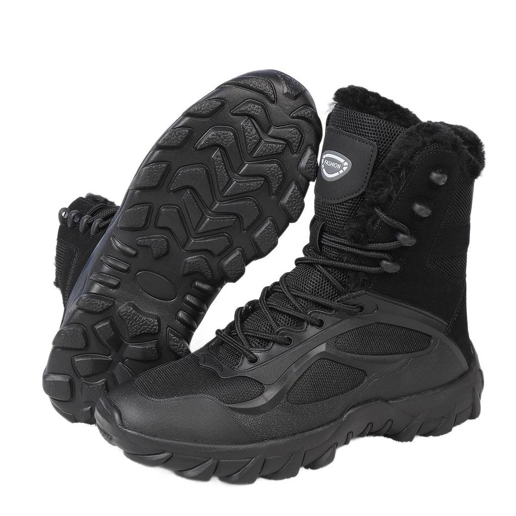 Men's Winter Waterproof Combat Boots - Size 47, Plus Velvet, Shock Absorbing, High-Top Outdoor Mountaineering Shoes