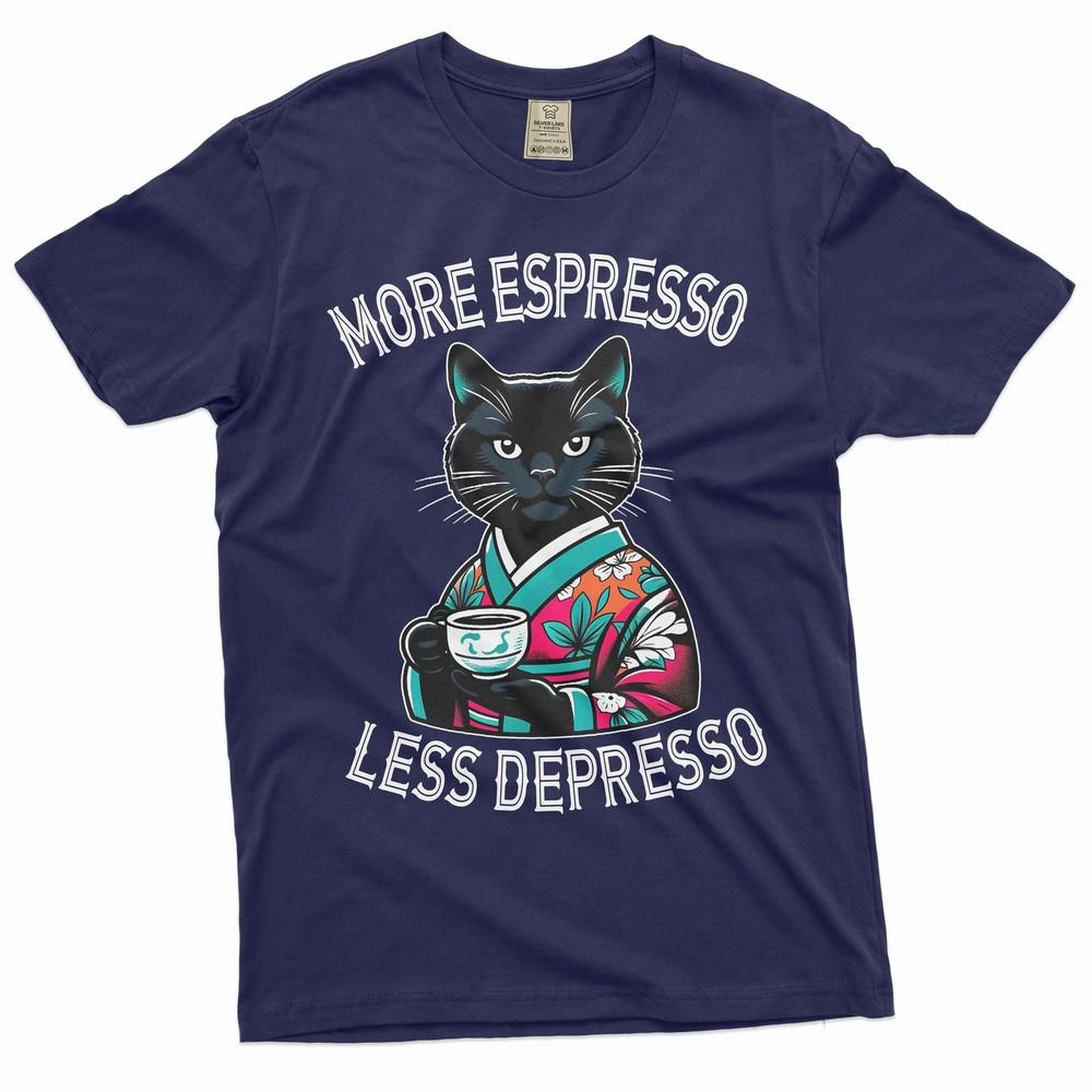 

Смешная кошачья футболка, футболка с кошачьей шуткой, футболка Espresso Depresso, кофейные смешные футболки S