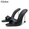 Fashion Eilyken Summer Slippers Design Strange Women Mule Thin Heels Sandals Flip Flops Pointed Toe Slides Party Shoes