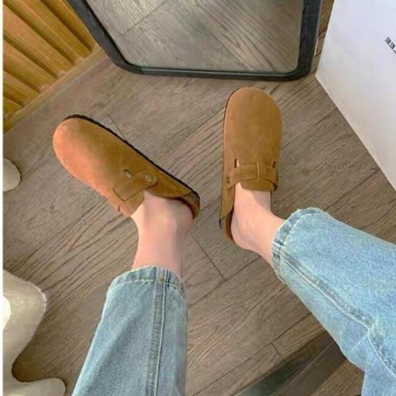 New Faux Suede Flat Birken Slippers Women Autumn Vintage Close Toe Mules Shoes Woman Soft Sole Cork Slides Outdoor Slippers