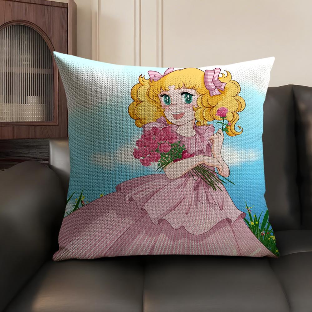 CCandy Candy Anime Cushion Cover Natural Linen Organic Fabric DoubleSided Printing Sofa Home Decor Gift Pillow Case