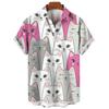 Woman Cat Shirts Short Sleeve Korean Clothes Summer Print Clothes Lapel Button Tops Outdoor Comfortable Versatile