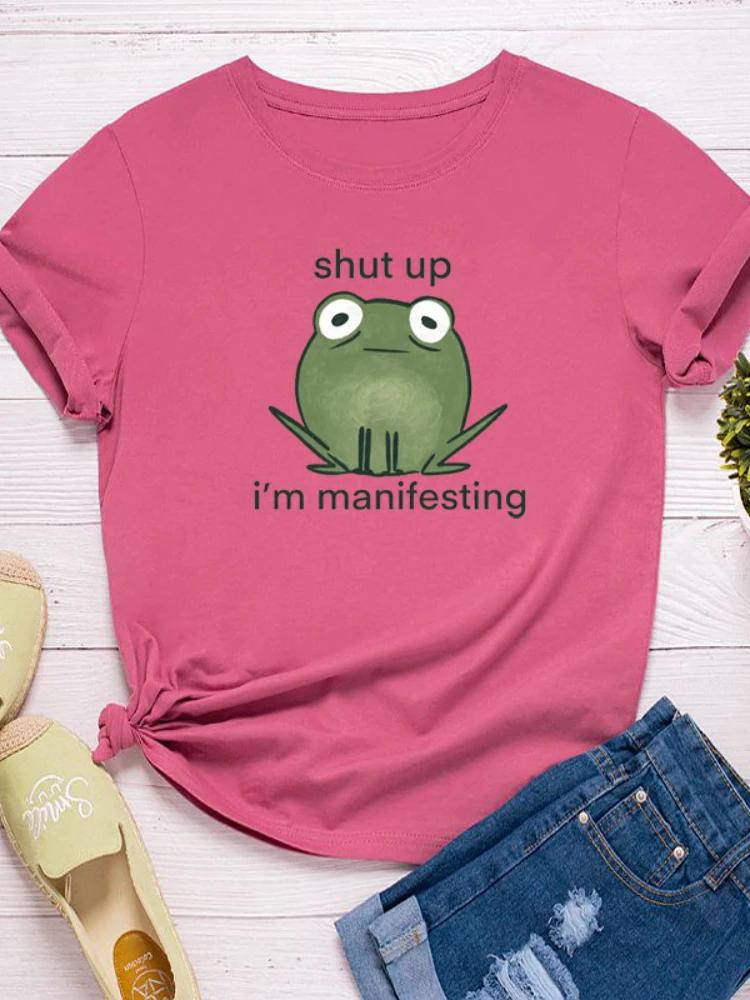 I'm Manifesting Frog Print Women T Shirt Short Sleeve O Neck Loose Women Tshirt Ladies Tee Shirt Tops Clothes Camisetas Mujer