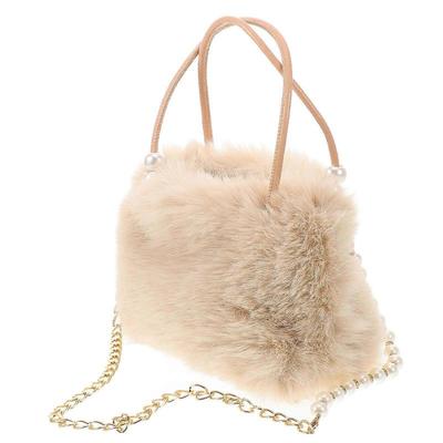 Plüschige flauschige Tragetasche für Damen mit Perlenkette, elegante Schulterhandtasche mit großem Fassungsvermögen für den Winter, vielseitige Umhängetasche