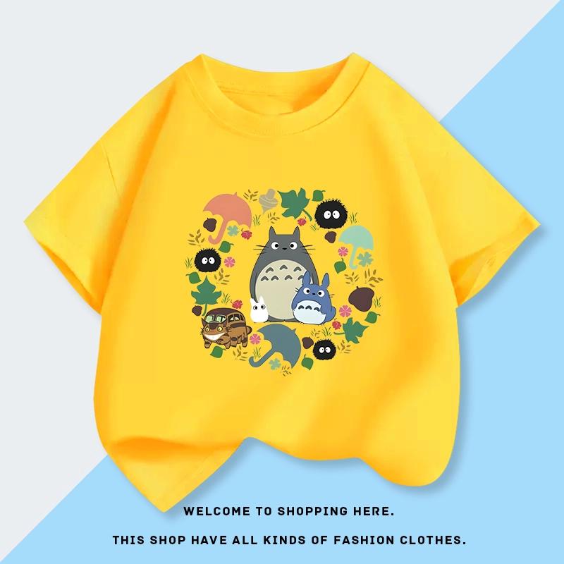 Totoro Mode bedrucktes Kinder-Kurzarm-T-Shirt aus reiner Baumwolle im Sommer, Bonbonfarbe, Koreanische Version, Lässiges Oberteil