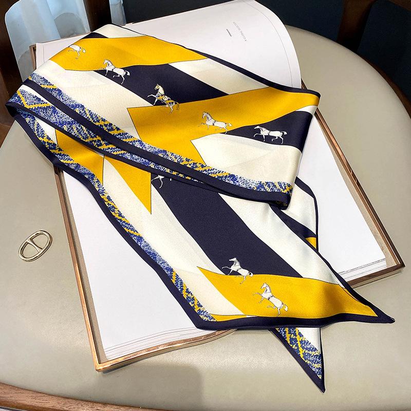 

Корейский новый шарф из искусственного шелка с принтом для женщин, модный двусторонний теплый шарф для зимы, шарф, повязка для волос 15*150CM