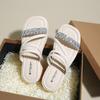 CRLAYDK Wedge Sandals for Women Comfortable Casual Walking Beach Rhinestone Slide Shoes Ladies Outdoor Indoor Platform Slippers