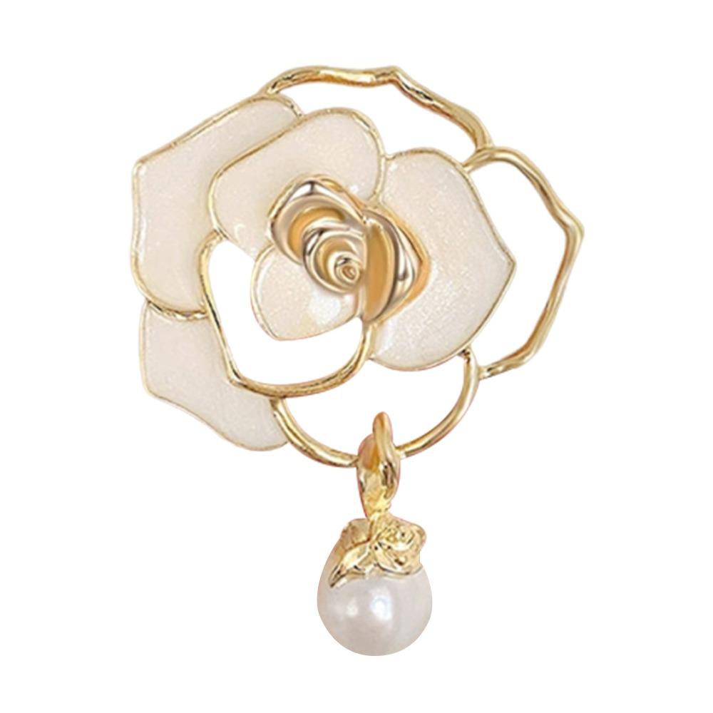 Enamel Design Enamel Camellia Brooch Golden And Black Floral Brooch  For Funerals and Mourning