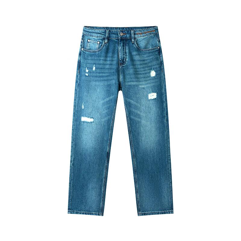 NVG·YOUNG Men's Distressed Straight-Leg Tencel Jeans