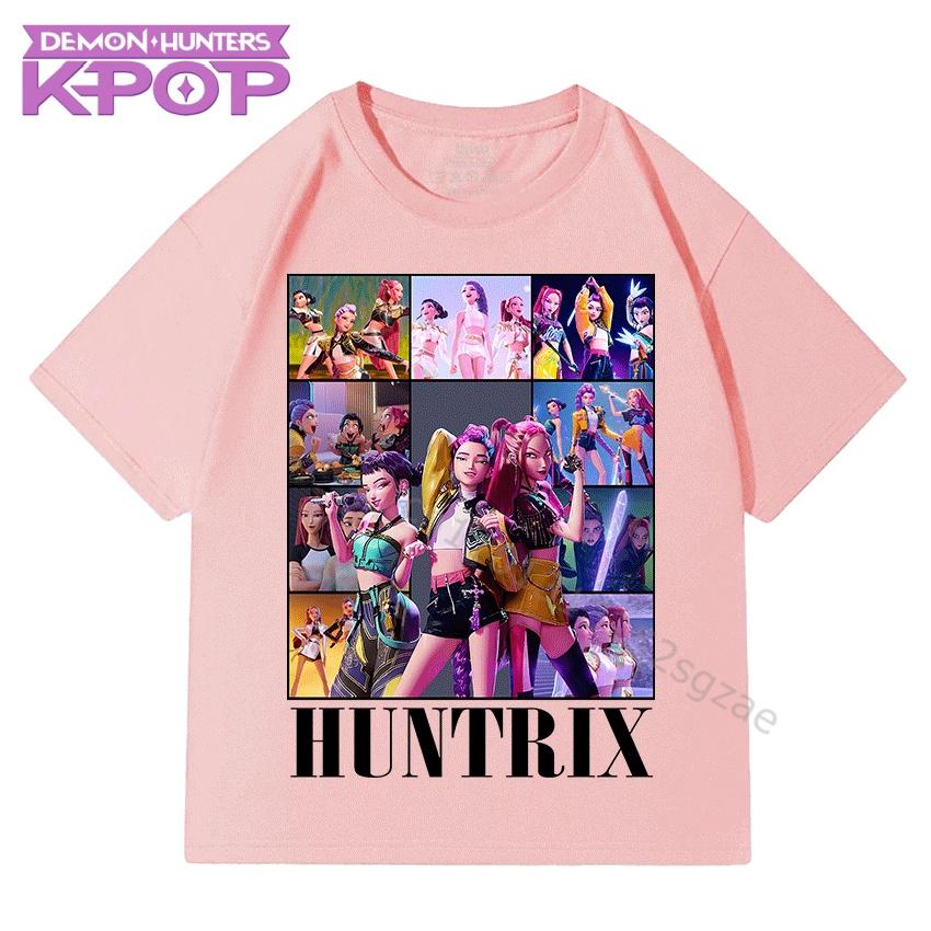 Boys and Girls Children Cotton T-Shirts with KPop Demon Hunters Cartoon Cute Fashionable Print Top