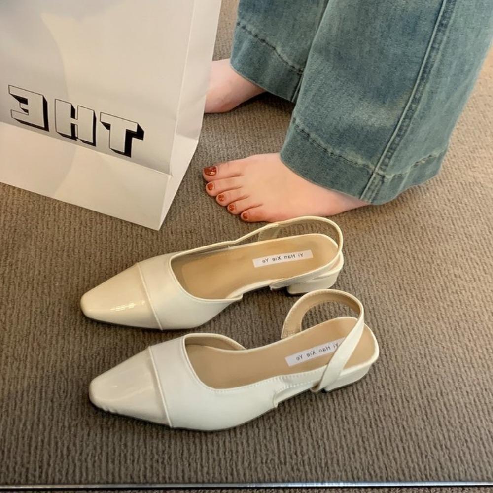 Women's French Nude Color Pointed Small Fragrant Style Ladies Thick Heels Back Air Style Single Shoes Low Heel Baotou Sandals