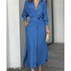 European  American Women's Blue Dress Elegant Temperament Spring Summer Commuter Long Sleeved