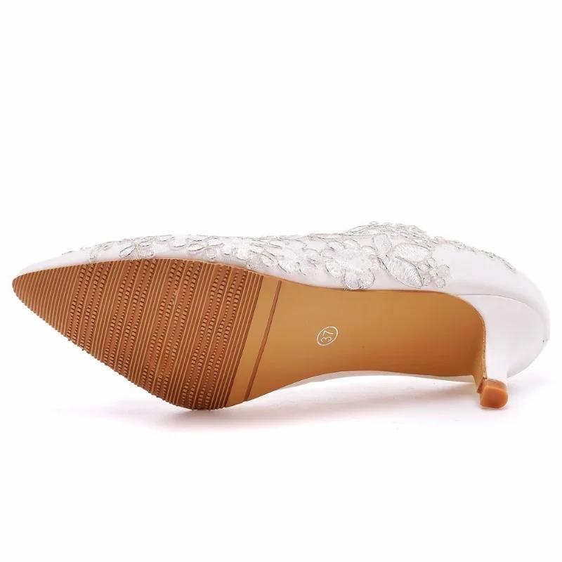 Fashion Wedding High Heels Shoes Bride White Shoes Woman Female Ankle Strap Pumps Women Dance Rhinestone Lace Party Shoe