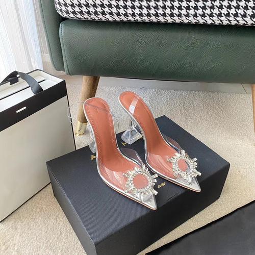 Fashion 2025 Sunflower Rhinestone High Heels Pointed Toe PVC Transparent Butterfly Rhinestone Sandals Baotou Women's Shoes
