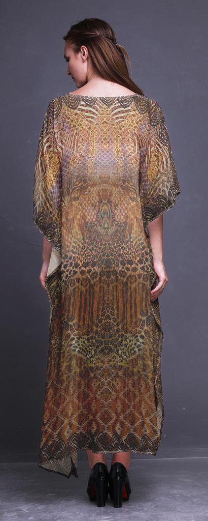 Phagun Tiger Face Animal Beach Kaftan Bikini Cover Up Womena    S Maxi Dress Long