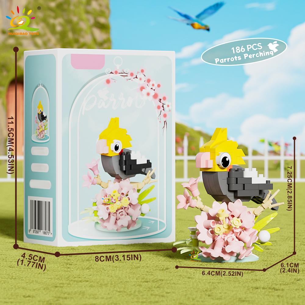 Non-Toxic Moc Parrot Bird Flower With Display Box Micro Building Block Mini Diamond Model Brick Toy For Children Desk Decor.