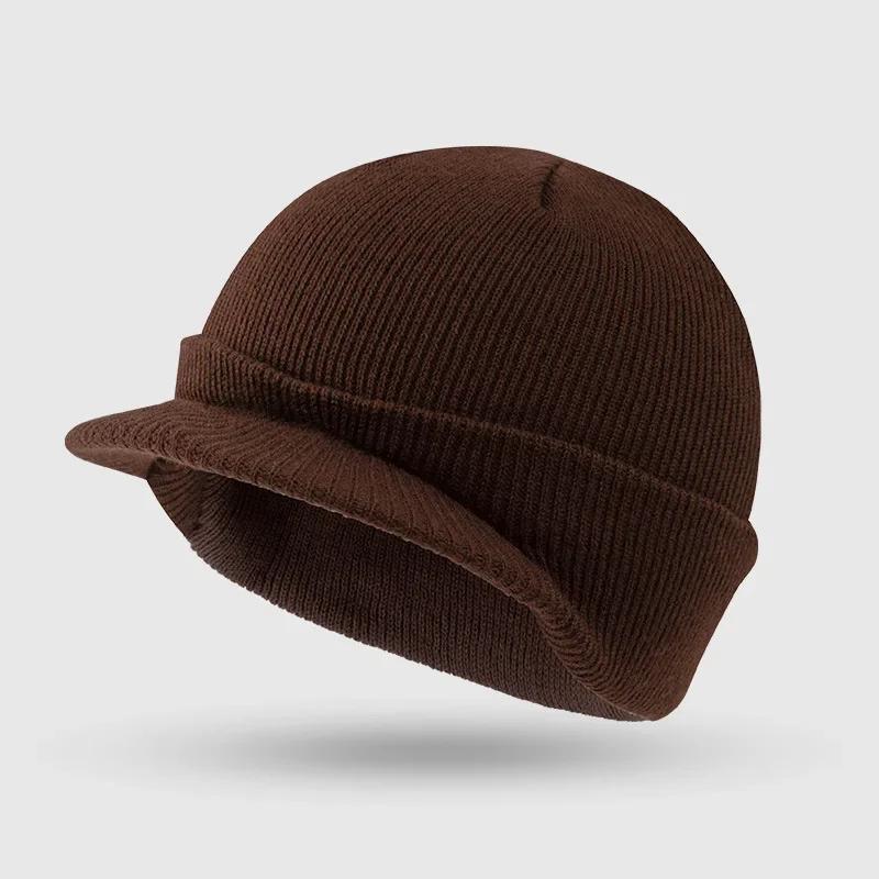 Unisex Winter Knitted Hats Short-brimmed Woolen Army Peaked Caps Knitted Warm Hat Fashion Solid Color Autumn Wool Cap Woman Man