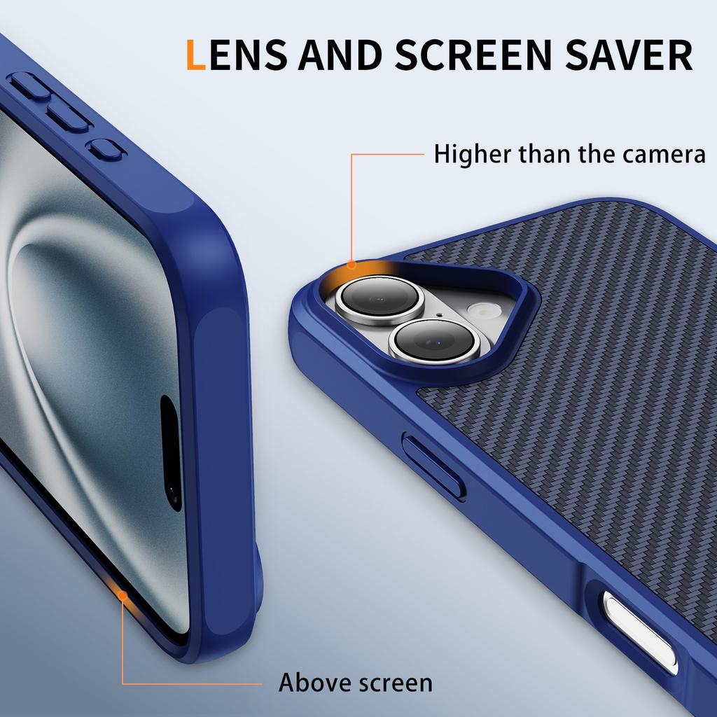 For iPhone 17 Case Carbon Fiber Texture PC+TPU Phone Cover Compatible with MagSafe