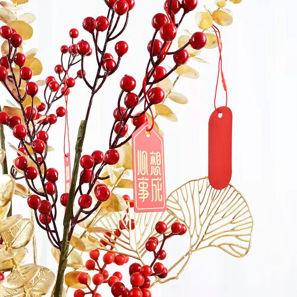 Chinese New Year Flower Ornament New Year'S Blessing Bucket Holly Fortune Red Fruit Simulation Flower High-End Living Room Display