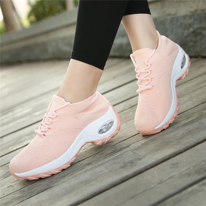 Fashion Women Platform Shoes Knitted Mesh Casual Sneakers Lace-up Outdoor Shoes for Walking Traveling Shoes