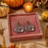 Gift for Her 1 Pair Fall Thanksgiving Pumpkin Earrings Women, Wooden Halloween Dangle Shaped Drop Earrings, Autumn Jewelry Lightweight Wood