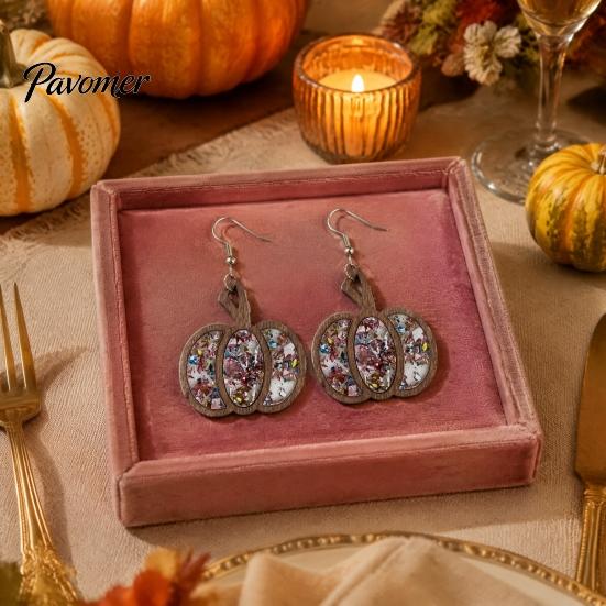 Gift for Her 1 Pair Fall Thanksgiving Pumpkin Earrings Women, Wooden Halloween Dangle Shaped Drop Earrings, Autumn Jewelry Lightweight Wood