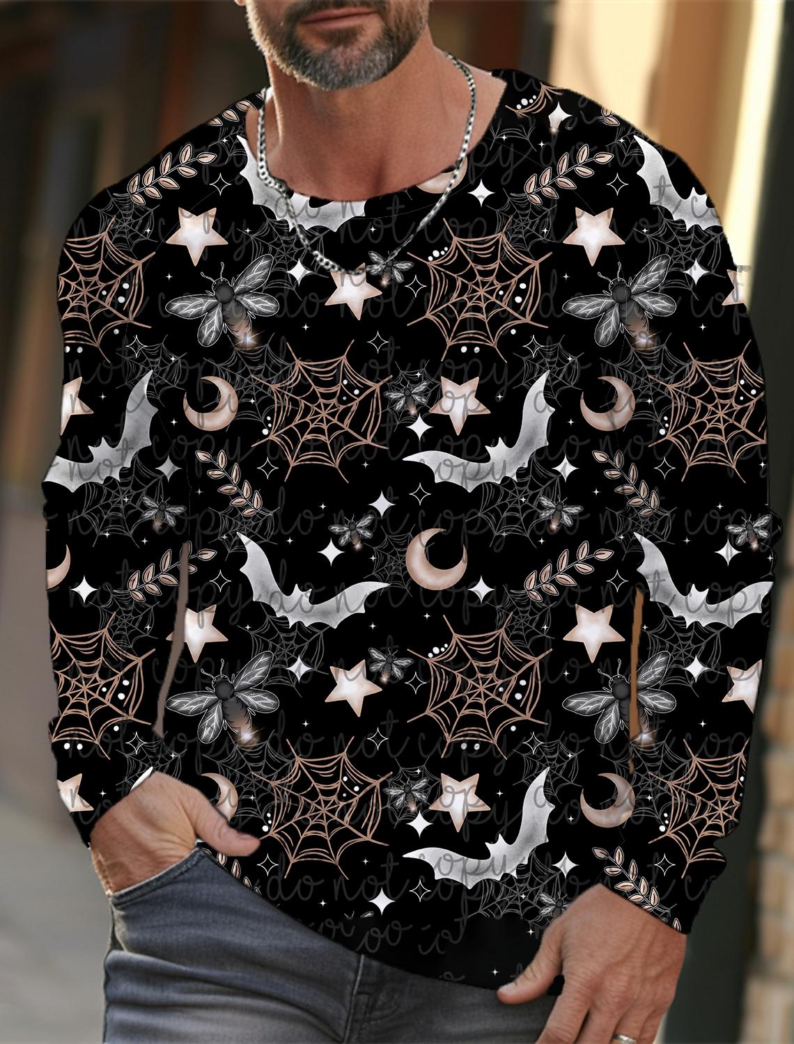 Весенне-осенняя мужская футболка с длинным рукавом и принтом паутины в 3D-стиле — фото 13