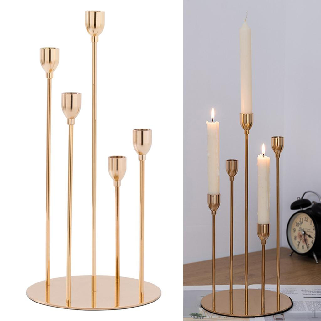 

5-Heads Golden Coating Candlestick Holder for Taper Candles, Table Romantic Candelabra Stand