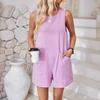Women European American Style Sleeveless Big Pocket Casual Loose Suspender Cropped Jumpsuit
