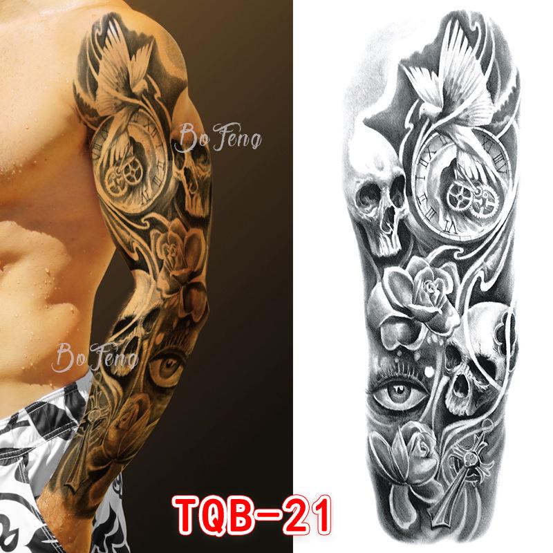 Waterproof Full Arm Floral Tattoo Stickers - Cross-Border Design for Europe & America