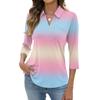Women's Fashion Casual Lapel Short 3/4 Sleeve Print Shirt Women's Up Tops