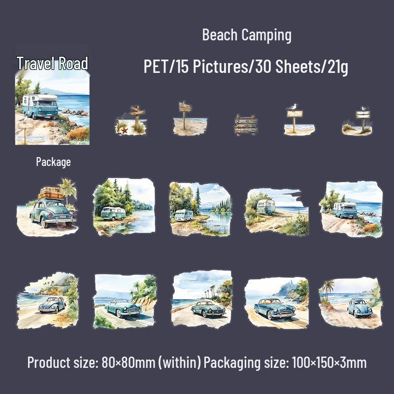 Beautiful Day Travel Road Series PET Stickers - 6 Styles, 30 Decorative Sheets